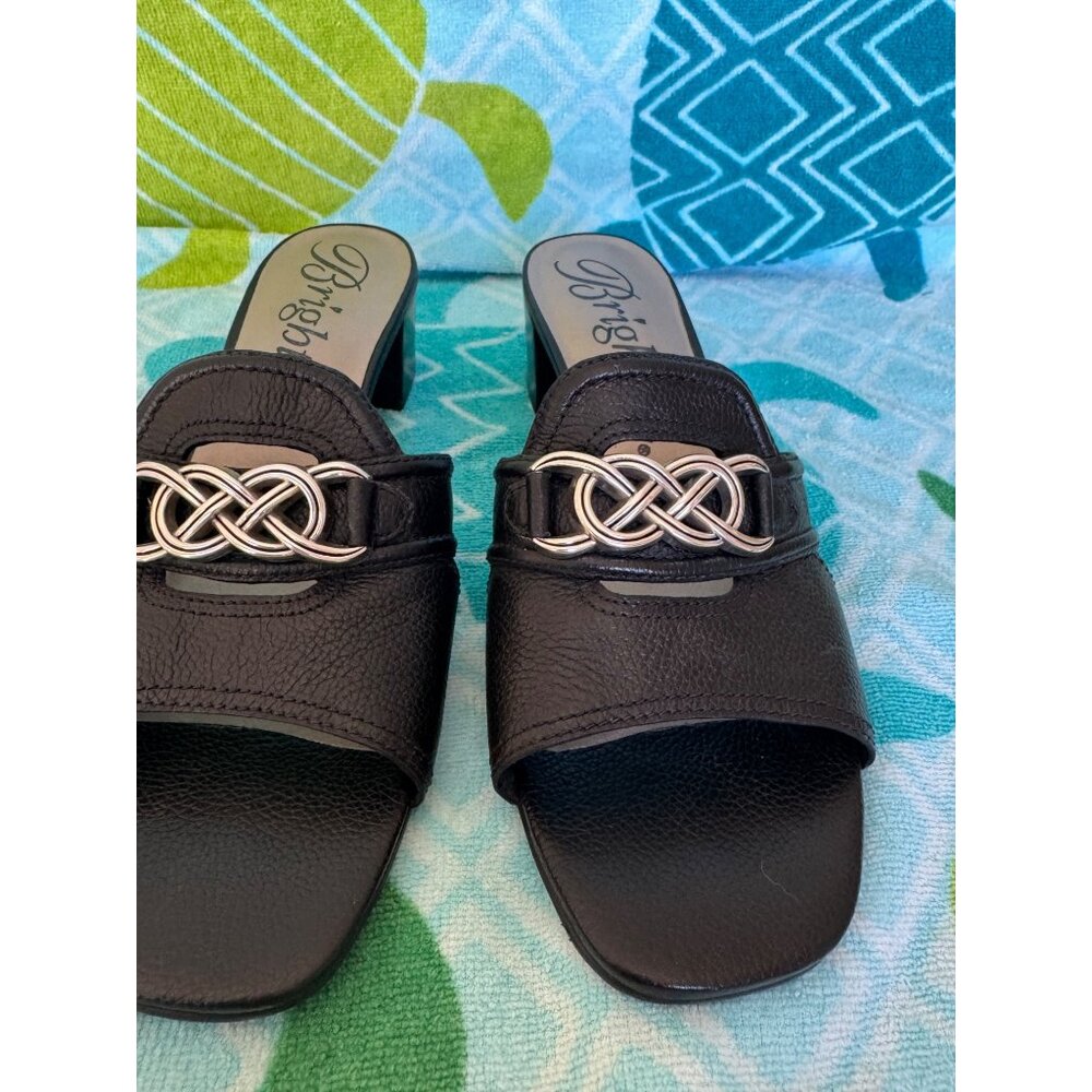 Brighton Kacey Interlock Leather Slide Sandals With Silver Accent  Black  Size 8 - Picture 7 of 10
